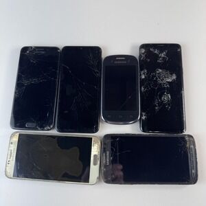 Lot Of 6 Samsung Smartphones Android Mixed Models Parts‎ Repair Cracked Read
